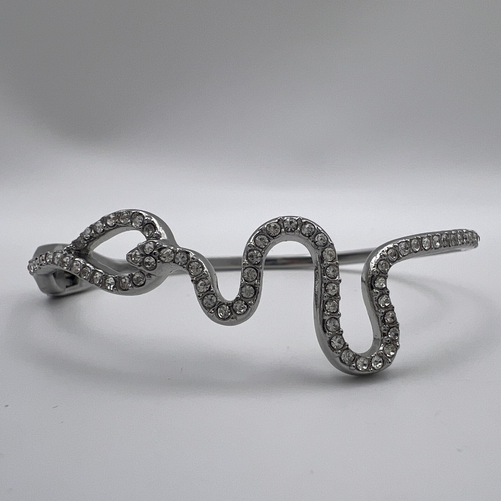 Silver‎ Tone Rhinestone Snake Bypass Bangle Bracelet Serpentine Hinge Cuff